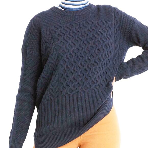 Madewell patchwork cableknit sweater merino wool NWT blue - Picture 1 of 12